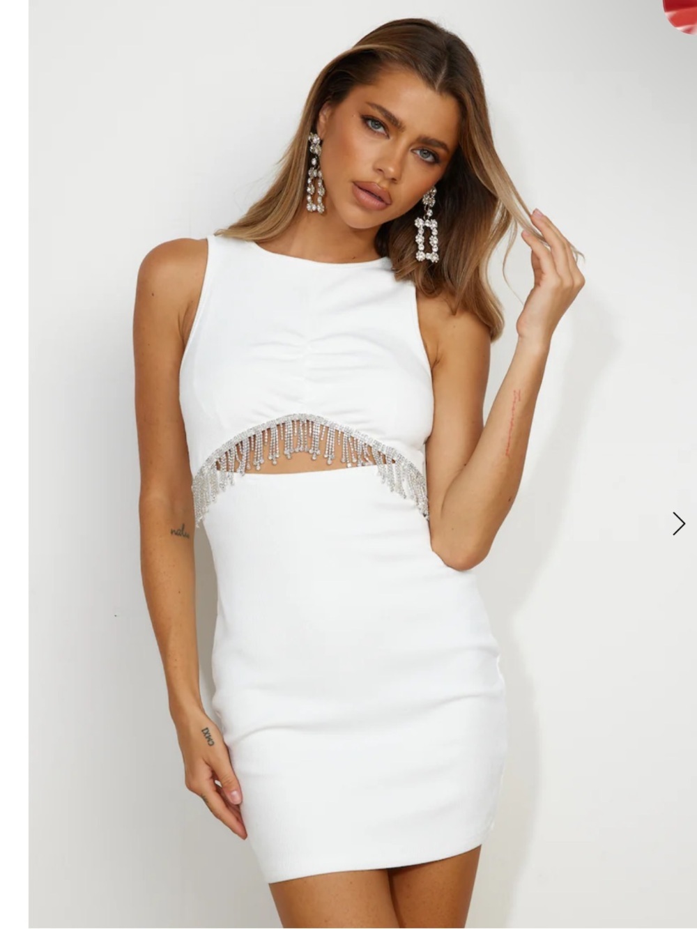 Hello Molly White Fringe Underbust Cutout Mini Dress